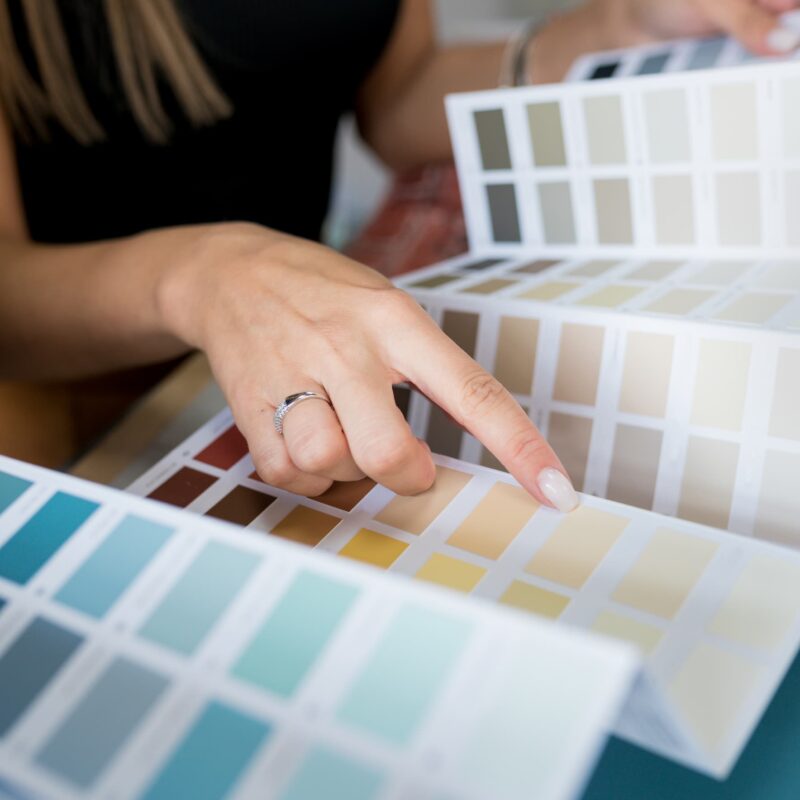 Woman browsing 2024 painting trends palate of painting colors